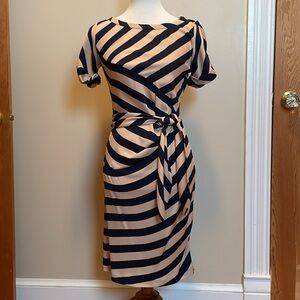 Diane Von Furstenberg Cream and Navy Striped Silk Wrap Dress - Size 4